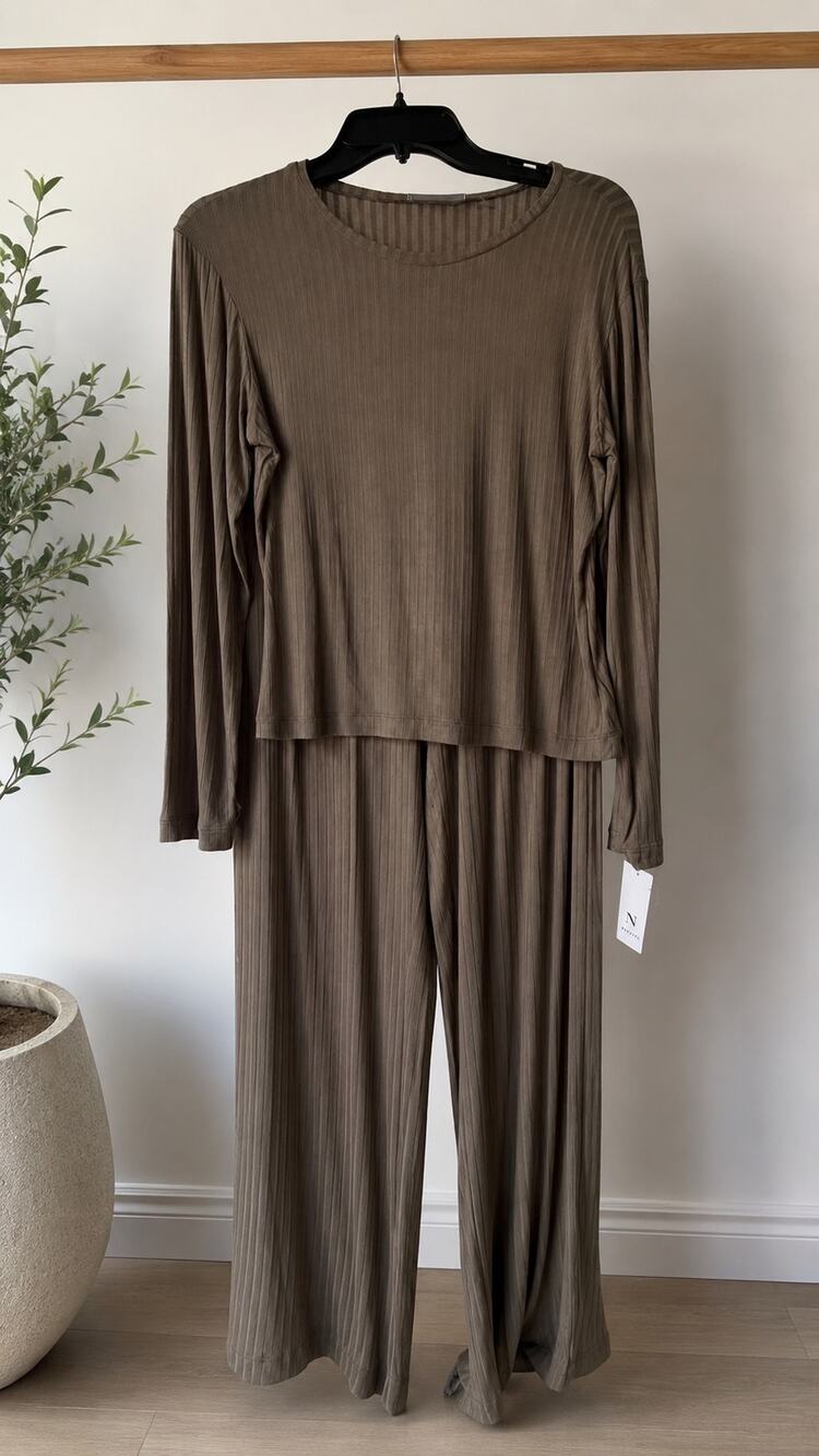 Natori Skye Rib Ease Lounge Set – Dark Taupe Sz S NWT $166